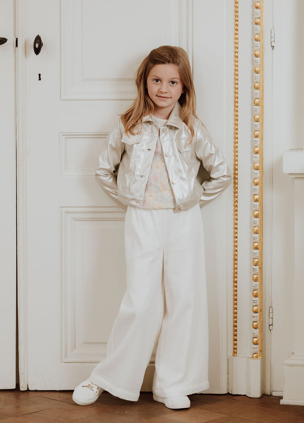 Metallic jacket & wide leg broek